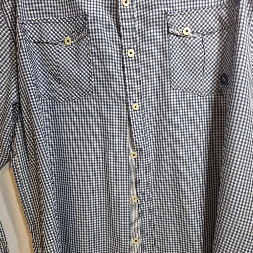 AKADEMIKS Blue White Gingham Mens 4xl Button Longsleeve DressShirt - Picture 3 of 7